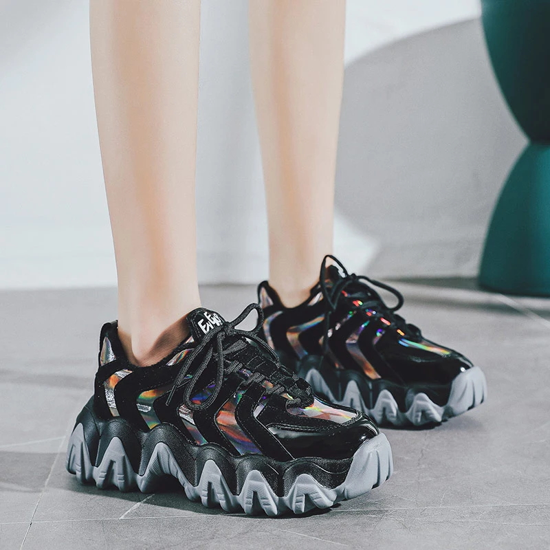 

Mirror leather Sneakers Women Fashion Sequined Cloth Bling Breathable Casual Chunky Sport Ladies Shoes Zapatillas mujer