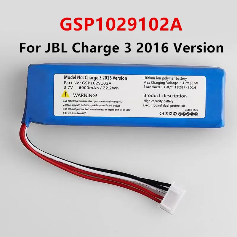 Original GSP1029102A 6000MAh แบตเตอรี่ทดแทนสำหรับ JBL Charge 3 2016รุ่น Charge 3ลำโพงแบตเตอรี่