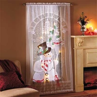 christmas curtains lace santa claus xmas tree pattern window drop door curtain for kitchen 20 led strings light home decor d30