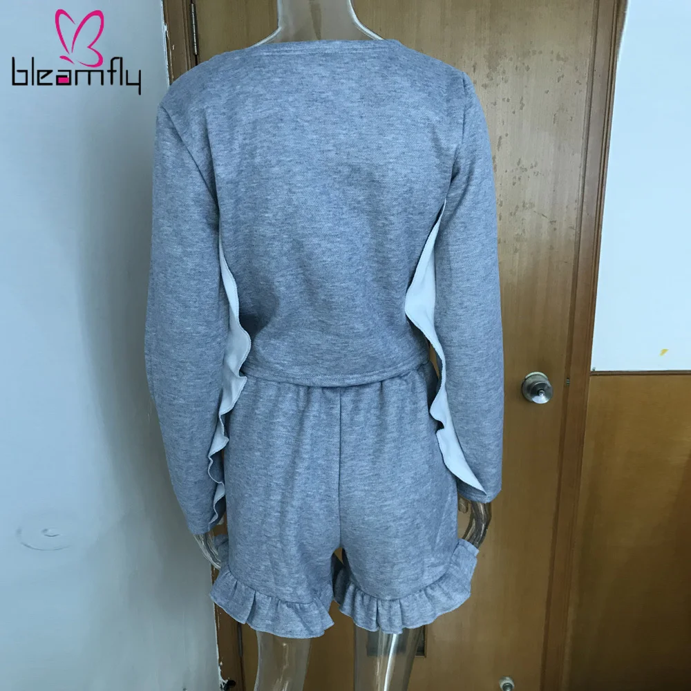 Осенне зимний женский топ с длинным рукавом и оборками свитер байкерские шорты