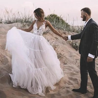 2021 wedding dresses lace appliques bridal gowns backless sheer straps beach plus size wedding dress floor length robe de soir%c3%a9e