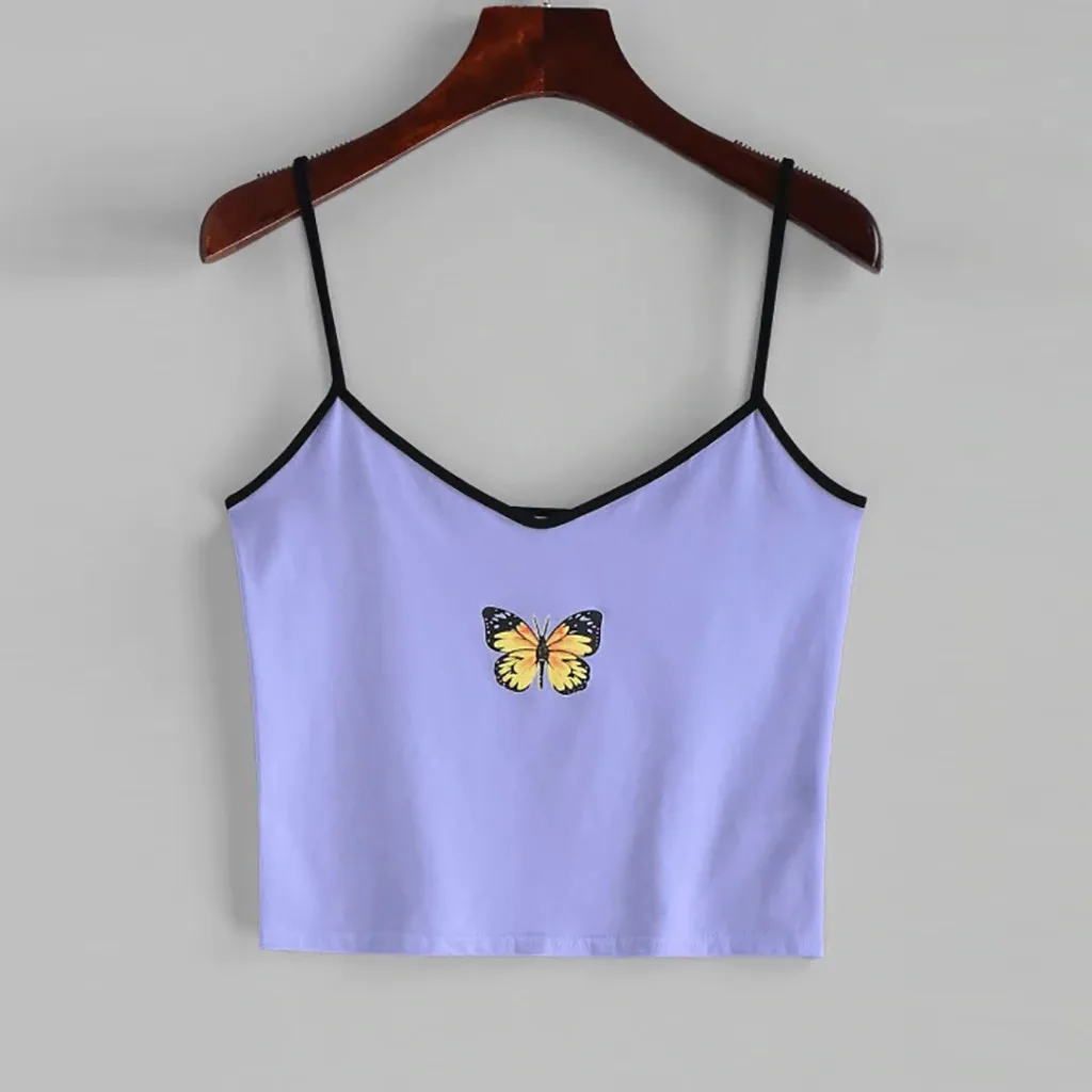 

Летние женские топы на бретельках пикантные туфли с рисунком бабочка без рукавов жилет майка на бретелях женские укороченные футболки Топ ...