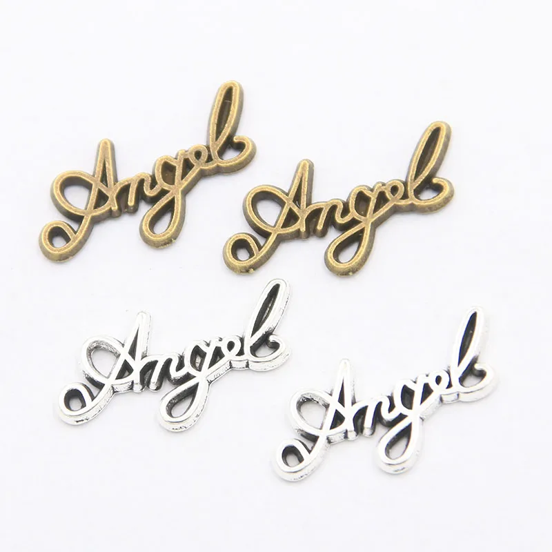 

40Pcs 10*22mm Two Color Zinc Alloy Vintage Letter Angel Connectors Pendants Jewelry Making For DIY Handmade Craft