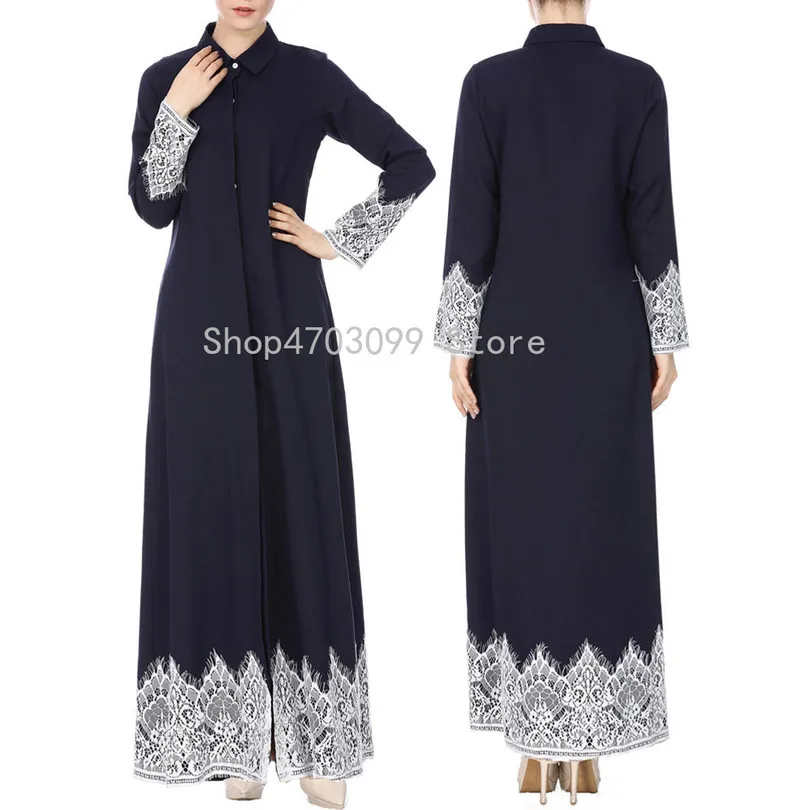 Мусульманский женский кружевной узор спереди абайя мусульманский Макси Кафтан