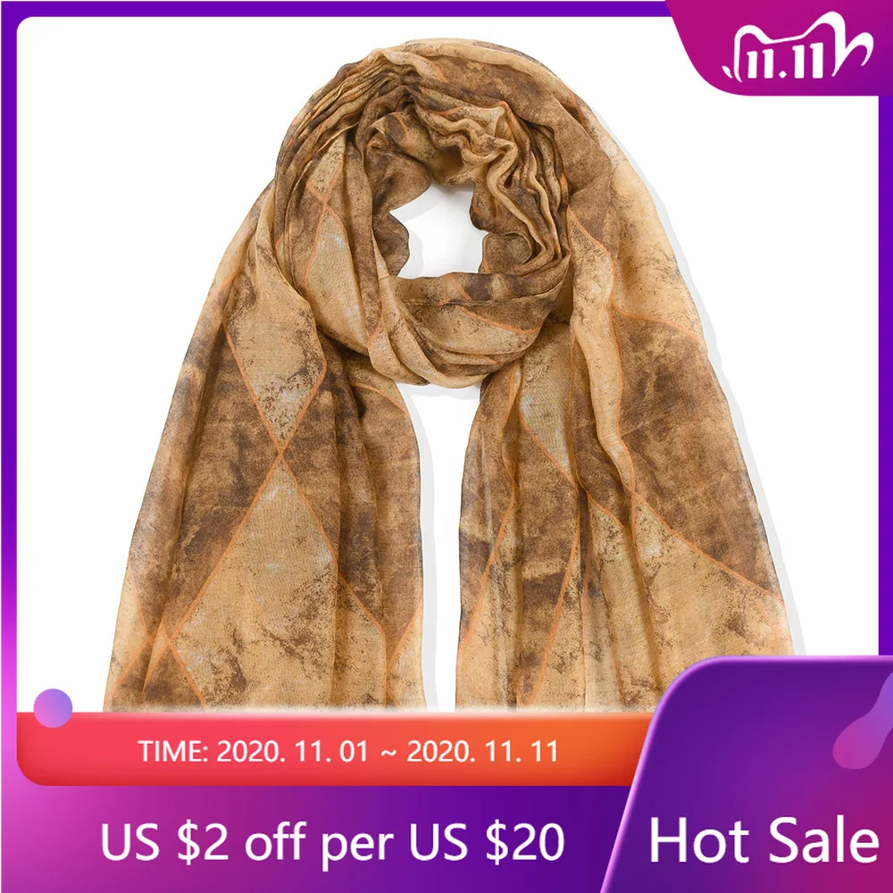 

180x90cm Spring and Summer Tie-Dyed Rhombus Plaid Scarf Regular Geometric Voile Shawl Simple Closed Head Scarf Printing Scarf