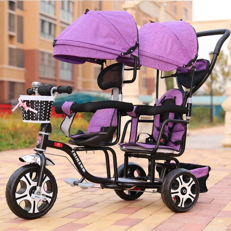 Baby Twin Tricycle Stroller 3 Wheels Double for Kids Twins Guardrail Seat Toddler Bicycle Car Child Pram | Мать и ребенок