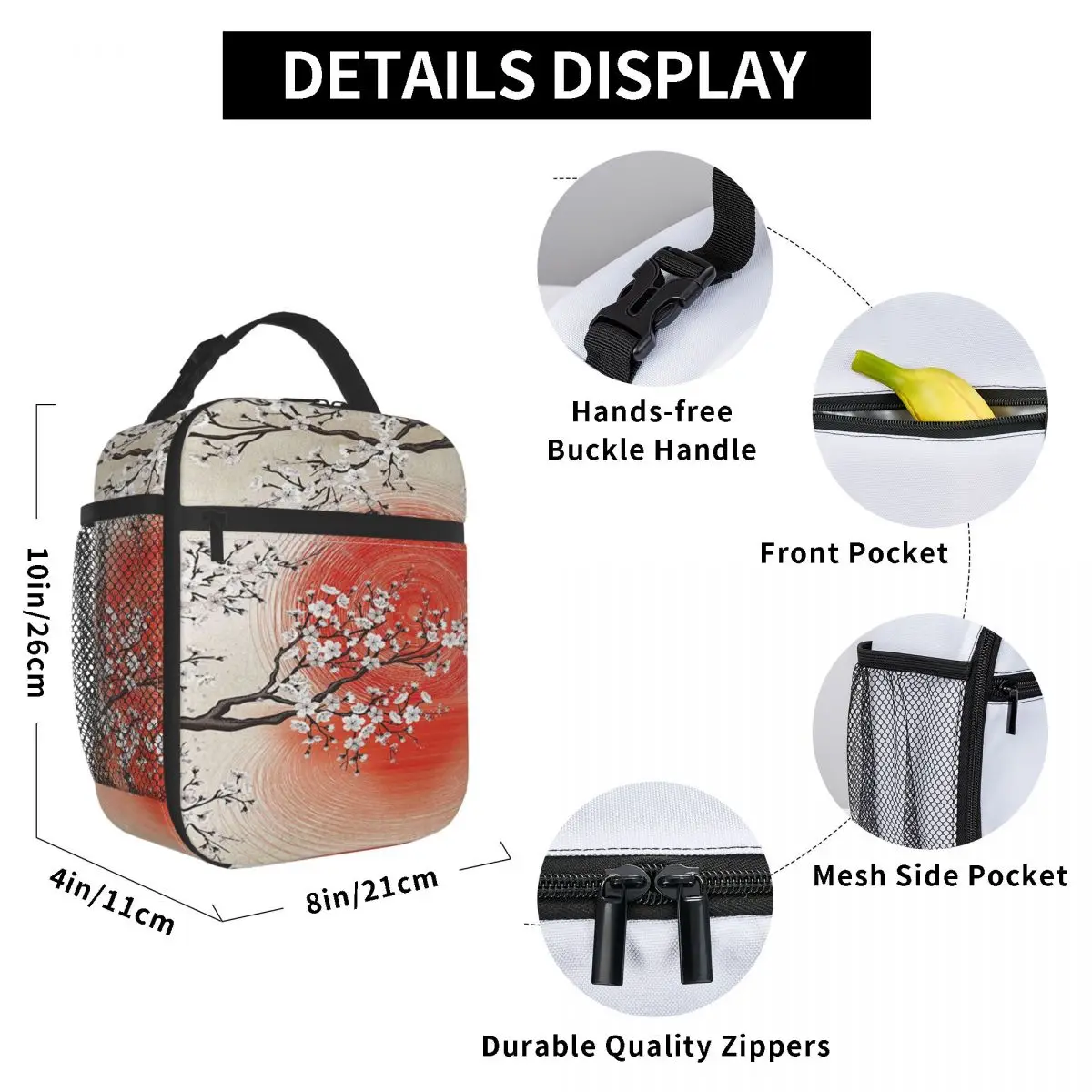 

Japanese Garden Park Lunch Bag for Women Men Large Insulated Lunch Box with Water Bottle Holder and Pockets