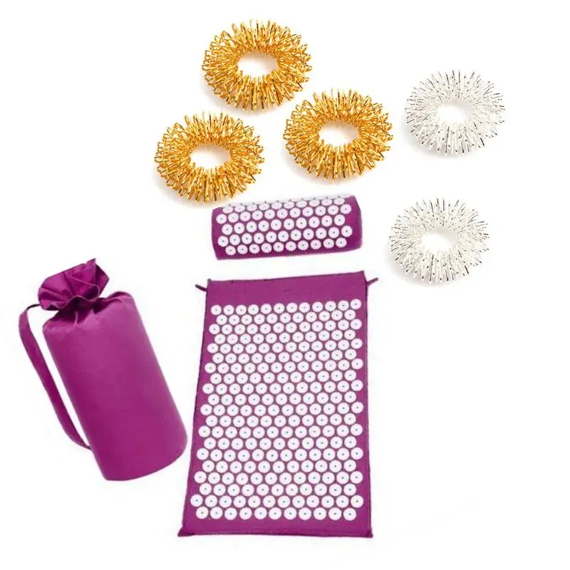 

Acupressure Cushion Yoga Mat Pillow Trigger Point Massager Set with Finger Rings