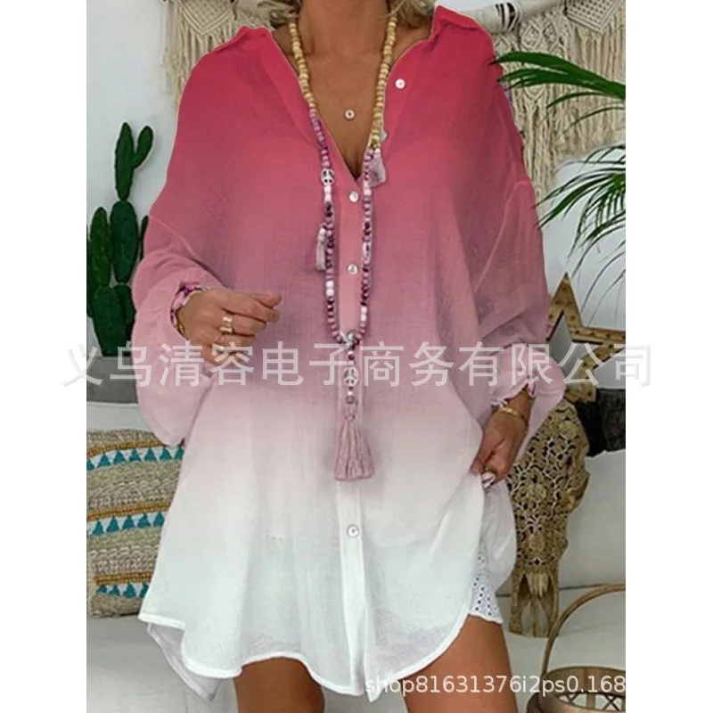 Женская шифоновая блузка с градиентным принтом свободная Солнцезащитная