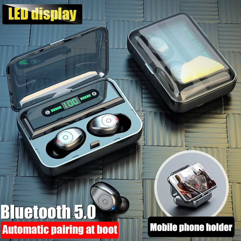 Redgiko TWS V5.0 Bluetooth наушники 8D стерео беспроводные наушники спортивные Беспроводные наушники с светодиодный 1500 мАч зарядная гарнитура