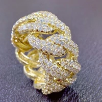 luxury crystal rings gold color hip hop punk zircon cuban luck link chain exaggerated street artist for women men