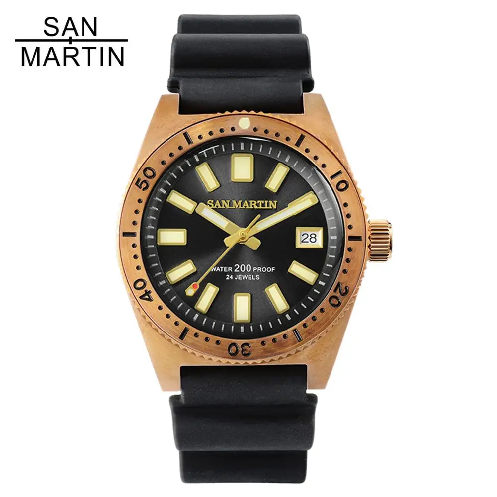 Часы мужские San Martin механические с сапфировым стеклом на резиновом ремешке |