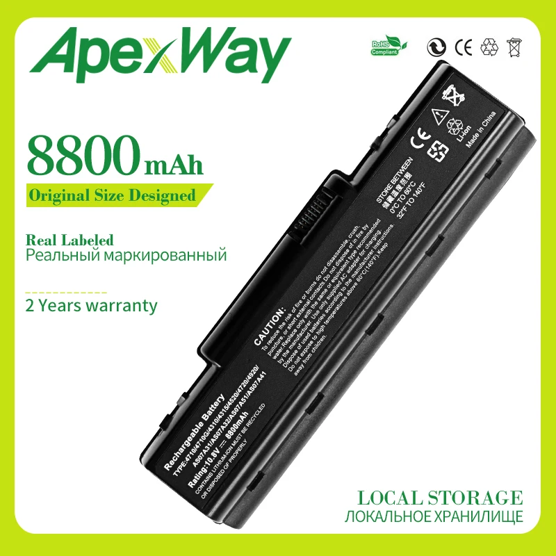 Аккумулятор Apexway 8800 мАч для ноутбука Acer AS07A31 AS07A32 AS07A41 AS07A42 AS07A51 AS07A52 AS07A71