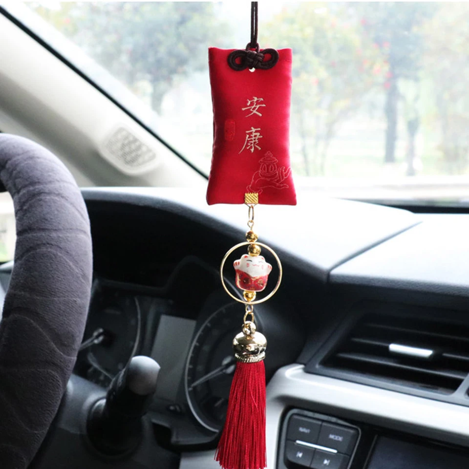 Китайская вышивка Саше Счастливый Кот Брелок Манеки Neko Автомобильное зеркало