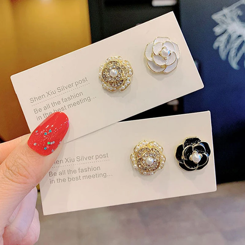 

Unusual Earring 2021 Trend Goth Piercing Stainless Steel Earrings For Women Geometry Jewelry Pendant Vintage Pearl Camellia Big