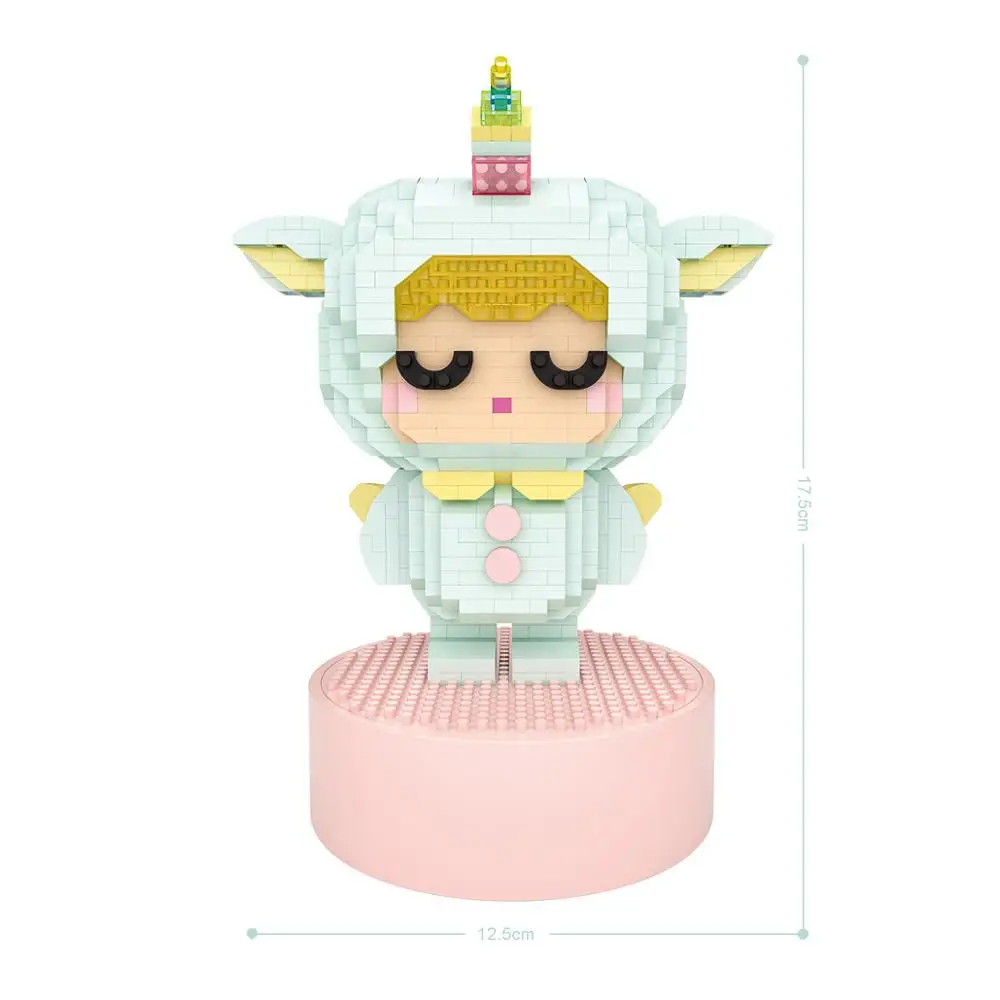 

Idea cartoon Music box micro diamond block unicorn Sleepwalking baby doll nanoBRICKS educational toys collection for kids gifts
