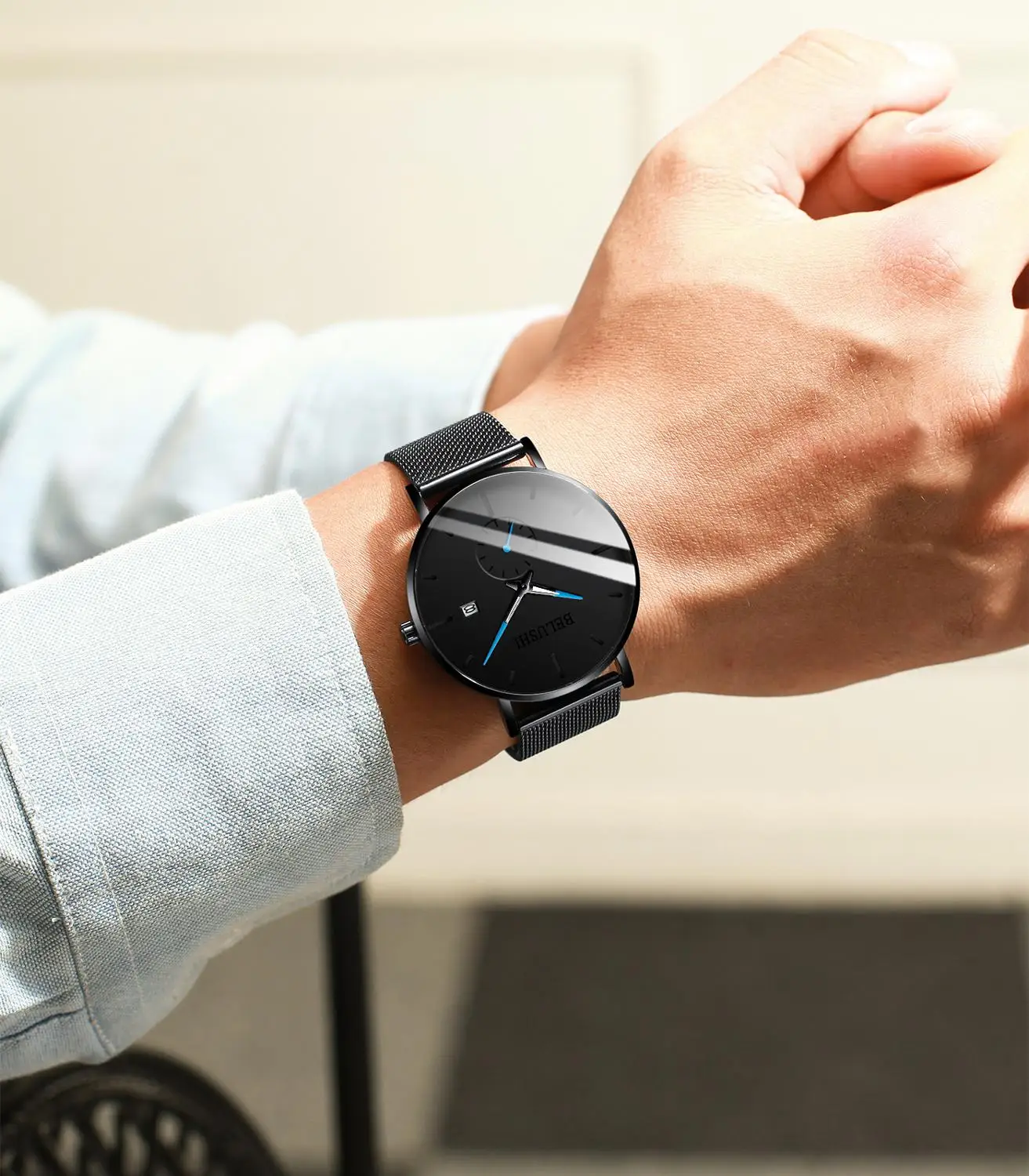 Модные часы для мужчин 2018 водонепроницаемые тонкие сетчатые ремешок