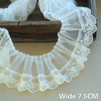 7 5cm wide luxury beige guipure embroidery lace fabric neck ruffle trim fringe ribbon home dolls skirts clothing sewing supplies