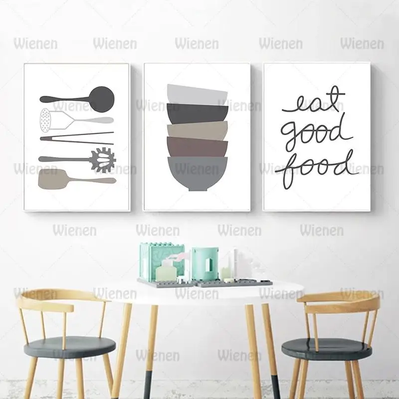 

Canvas Painting Tableware Life Minimalist Wall Art Canvas Print Nordic Black and White Cartoon Painting for Kitchen Home Decor