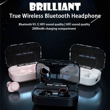 Bluetooth Headphones Dolby Audio Wireless Earphones HiFi Headset 2000 mAh Charging Compartment Earbuds with LED Power Display