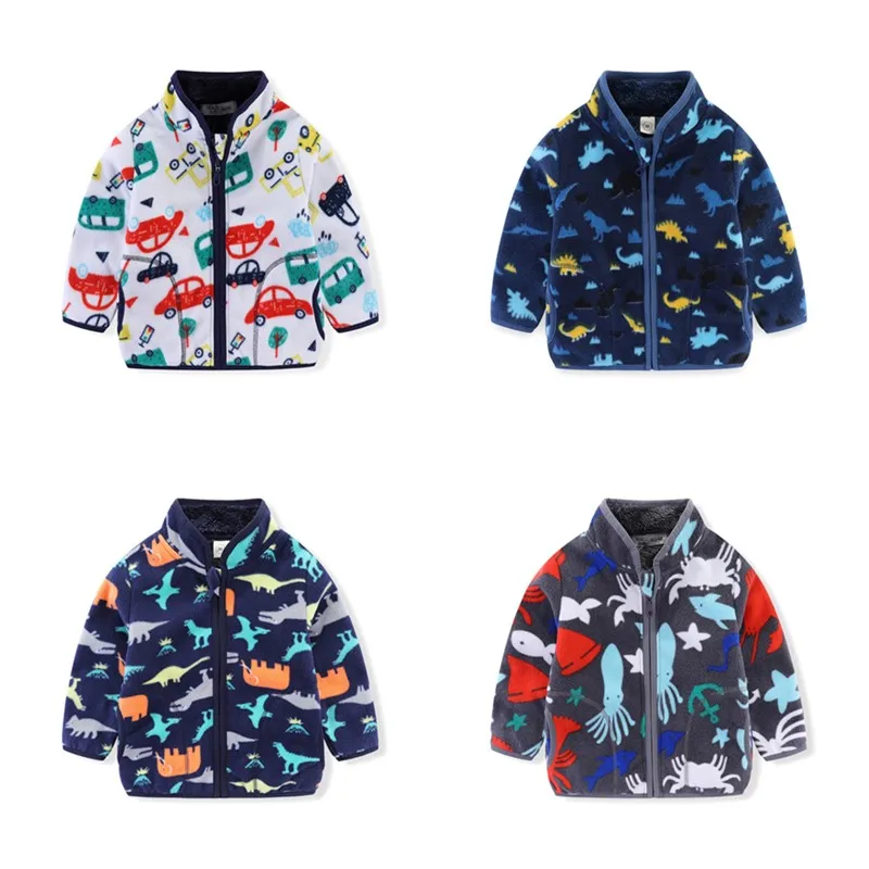 

2021 Animals Print New Children's Clothing Jacket Cartoon Dinosaur Cars Hoodies Kids Animals Coat Cotton Children Jacket