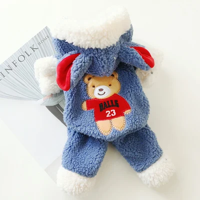 Blue Милый медведь для питомцев, комбинезон для собак, комбинезон, Толстая теплая зимняя одежда, толстовка с капюшоном для животных, одежда для щенков, товары для чихуахуа, Мопсов - Цвет: Blue