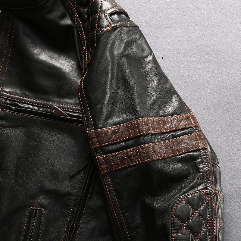 

2021 New Arrival fashion Professional motorcycle genuine leather men cowskin men's biker jacket black coat