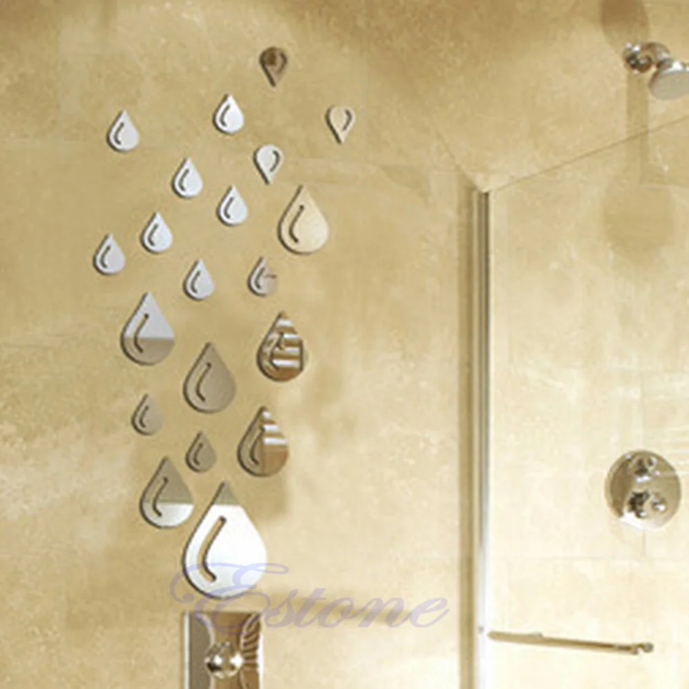 

Mirror Style Silver Raindrop Acrylic Wall Stickers Bathroom 3D DIY Home Decor