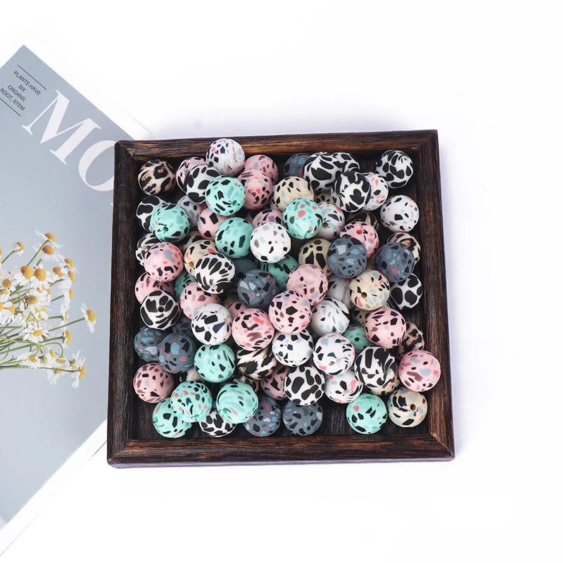 10 шт./лот 12 мм леопардовые камуфляжные силиконовые бусины для прорезывания зубов