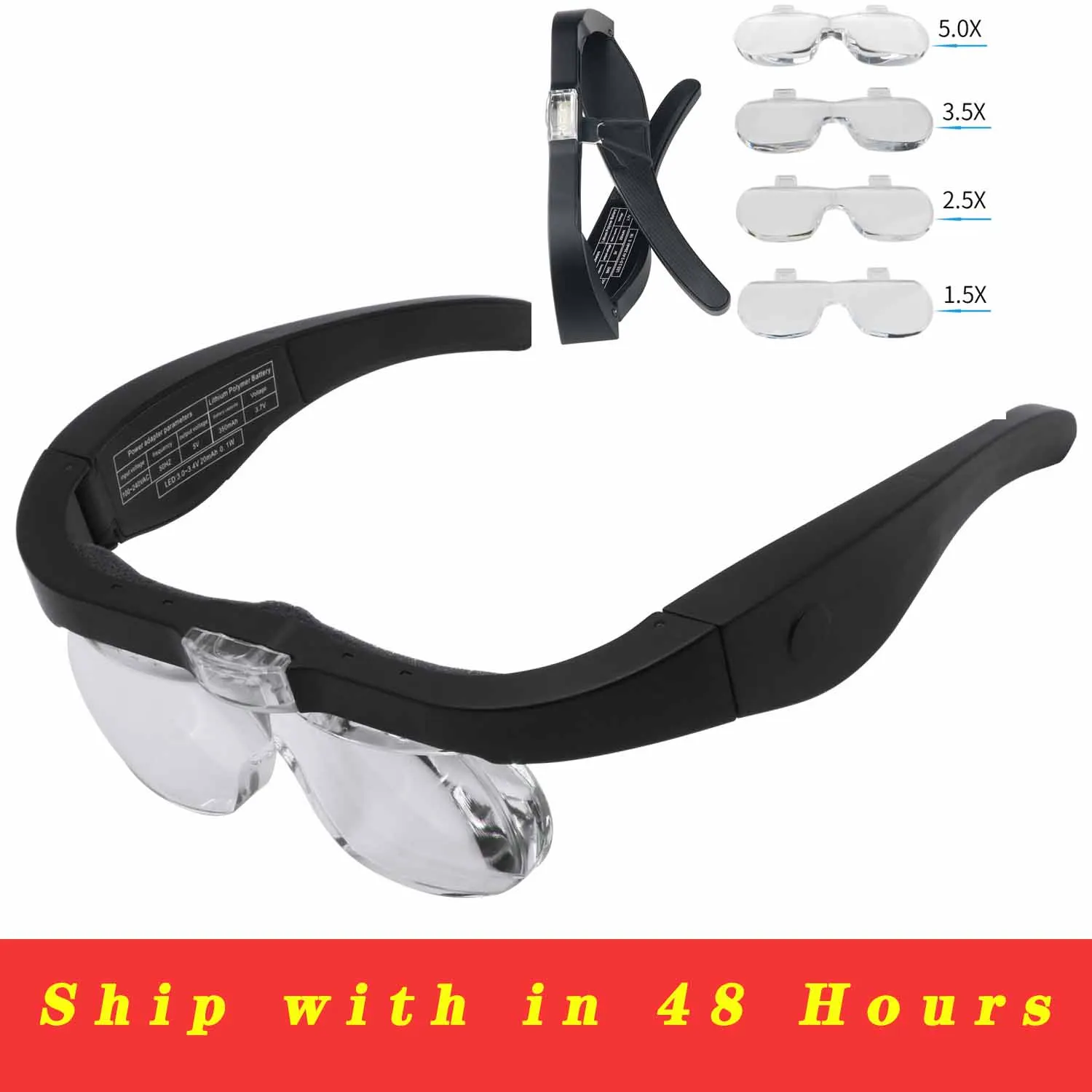 

Magnifying Glasses Magnifier 1.5X 2.5X 3.5X 5.0X USB Rechargeable With LED Light For Reading Jewelers Watchmaker Repair Wearing
