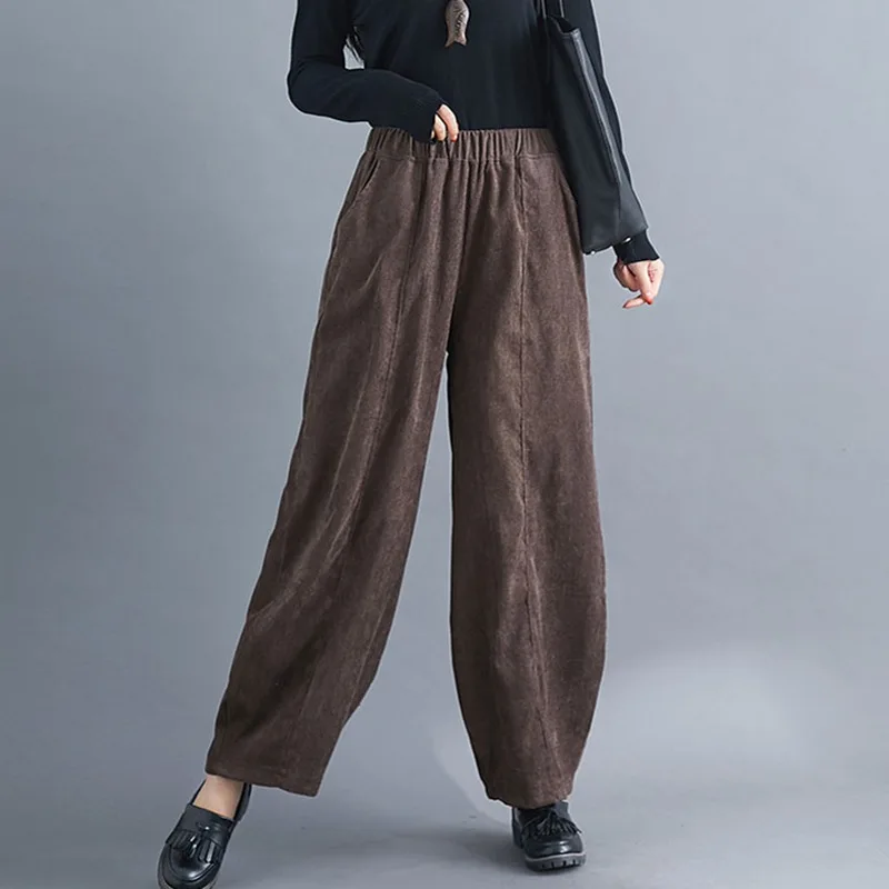 Mferlier Зима Весна вельветовые брюки для женщин эластичный пояс Карманы Твердые