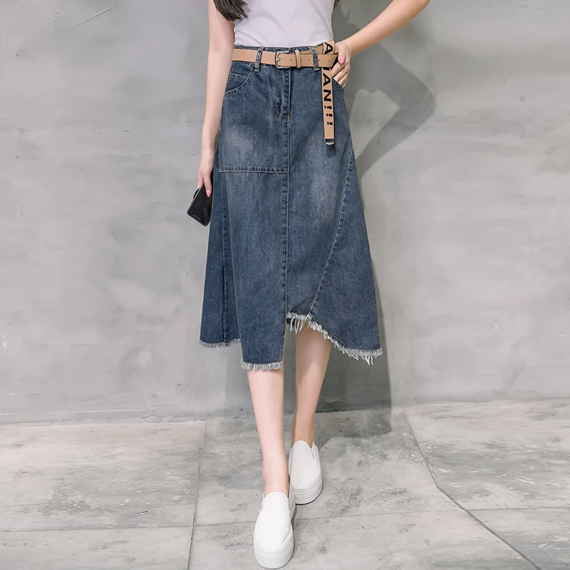 Облегающая джинсовая юбка средней длины с высокой талией Джинсовая