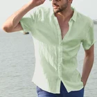 Мужская Однотонная рубашка с отложным воротником, модная Простая рубашка с короткими рукавами, Мужской Топ на пуговицах высокого качества, лето 2021
