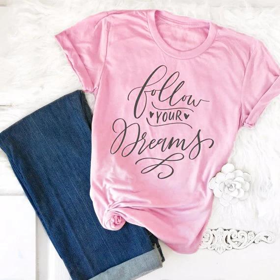 Футболка Follow You Dreams Женская винтажная хлопковая с забавным лозуном гранж shirt