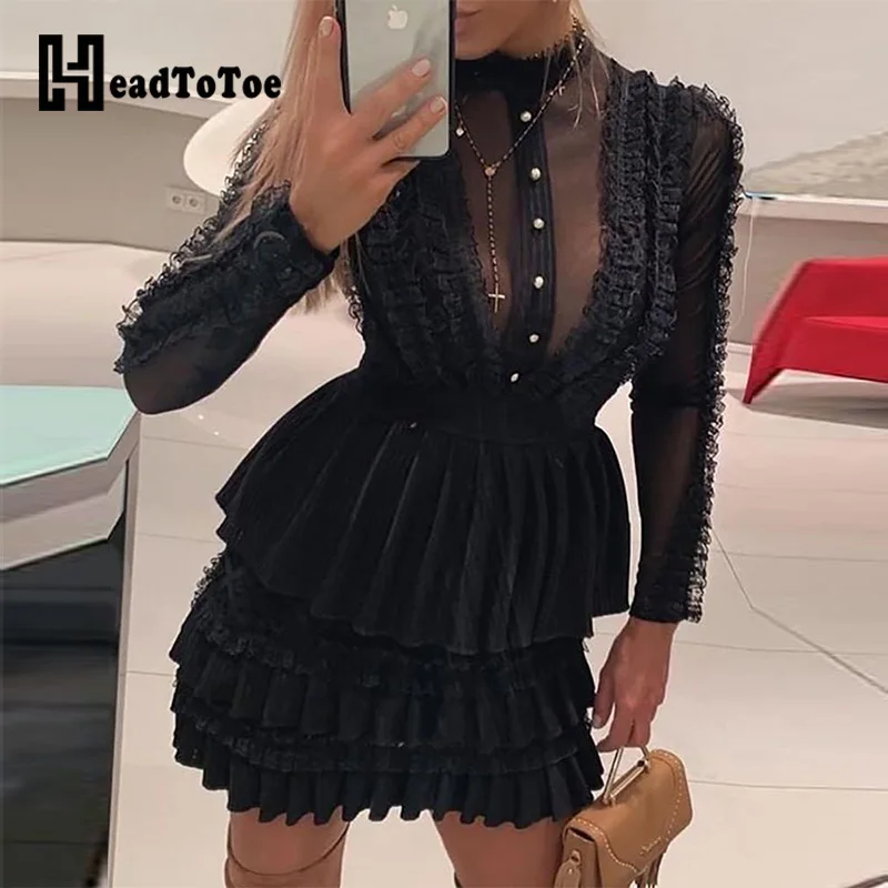 Женское повседневное мини платье с ложным вырезом сетчатыми вставками и