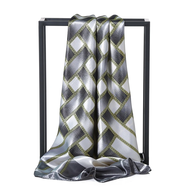 Женский шарф для волос с большим принтом Модная шелковая квадратная Женская