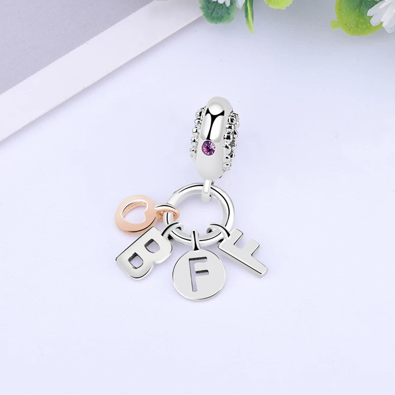 Подлинное 925 пробы серебряные шармы, бусины к подлинным браслетам Pandora, лучшие друзья навсегда кулон Шарм Для женщин, сделай сам, ювелирное изделие