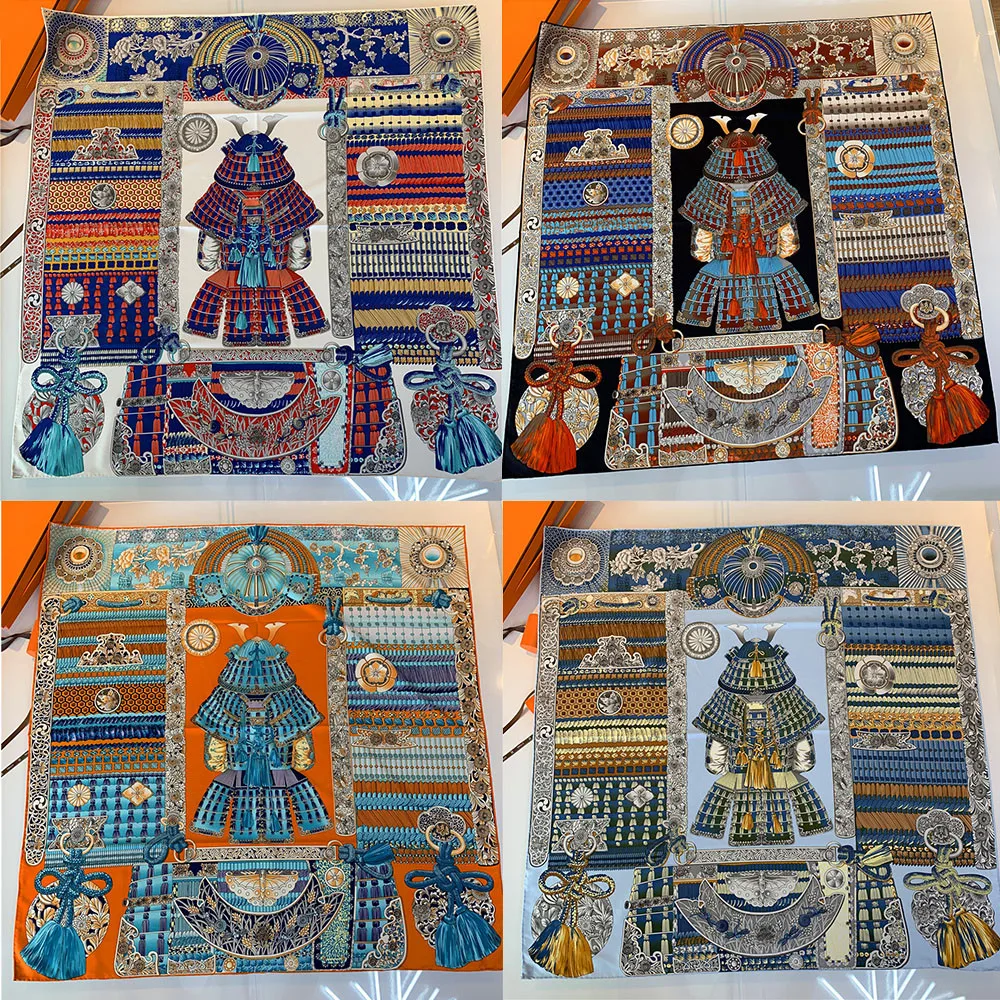 90 cm manueller handgerollter Twill-Seidenschal für Damen, Krieger-Rüstung, gekräuselt, quadratische Schals, Echarpes, Foulards, Femme, Wickeltuch, Bandana, Hijab – Detail 3