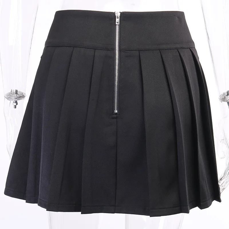 

Dark Cyberpunk Girl Pleated Skirt Summer Women Gothic Streetwear High Waist Mini Skirts with Hand RingSexy Black Punk Clothing