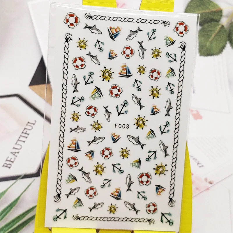 3D наклейки для ногтей якорь Акула спасательный круг дизайн нейл арта украшения