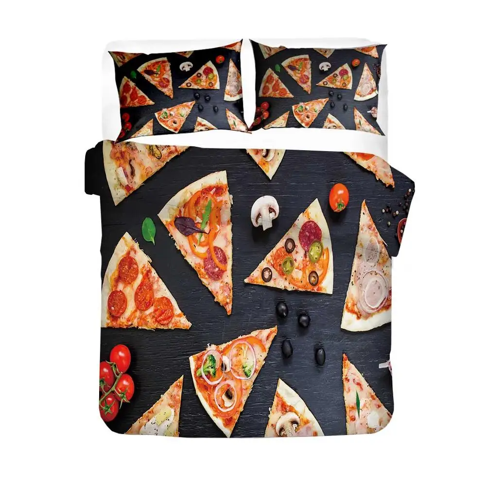 Комплект постельного белья с изображением пиццы пододеяльник вкусный тусклый 3D