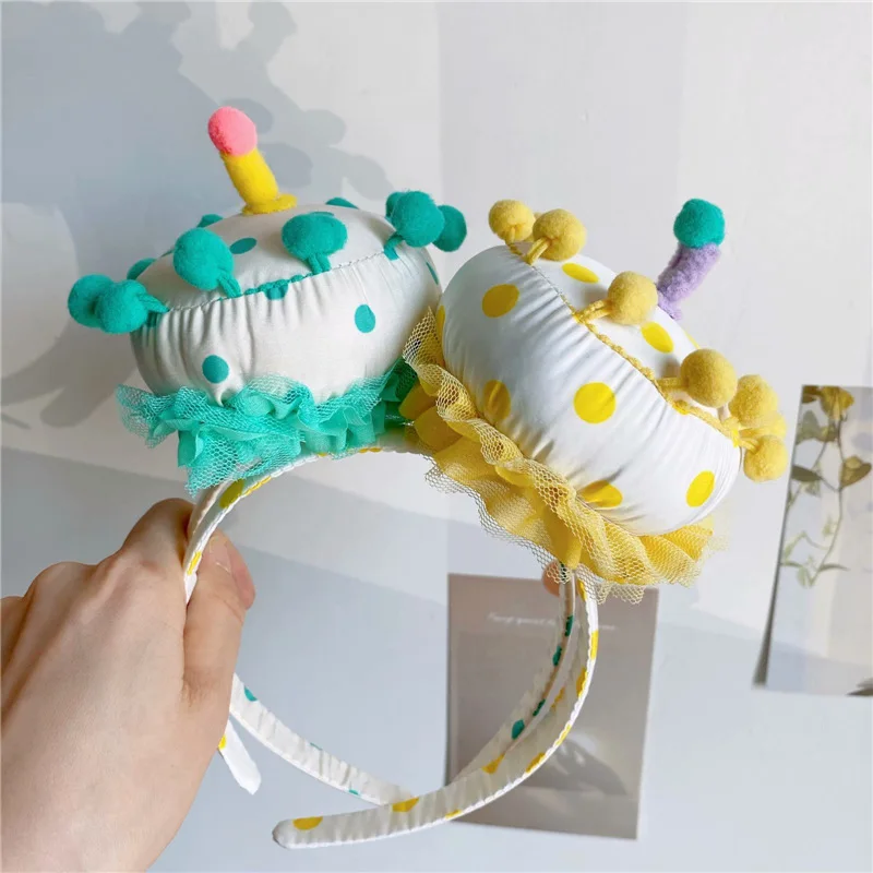 

12pcs Fashion Cute Pom Pom Birthday Cake Hairbands Cartoon Party Hair Sticks Princess Headwear Boutique Hair Accessories