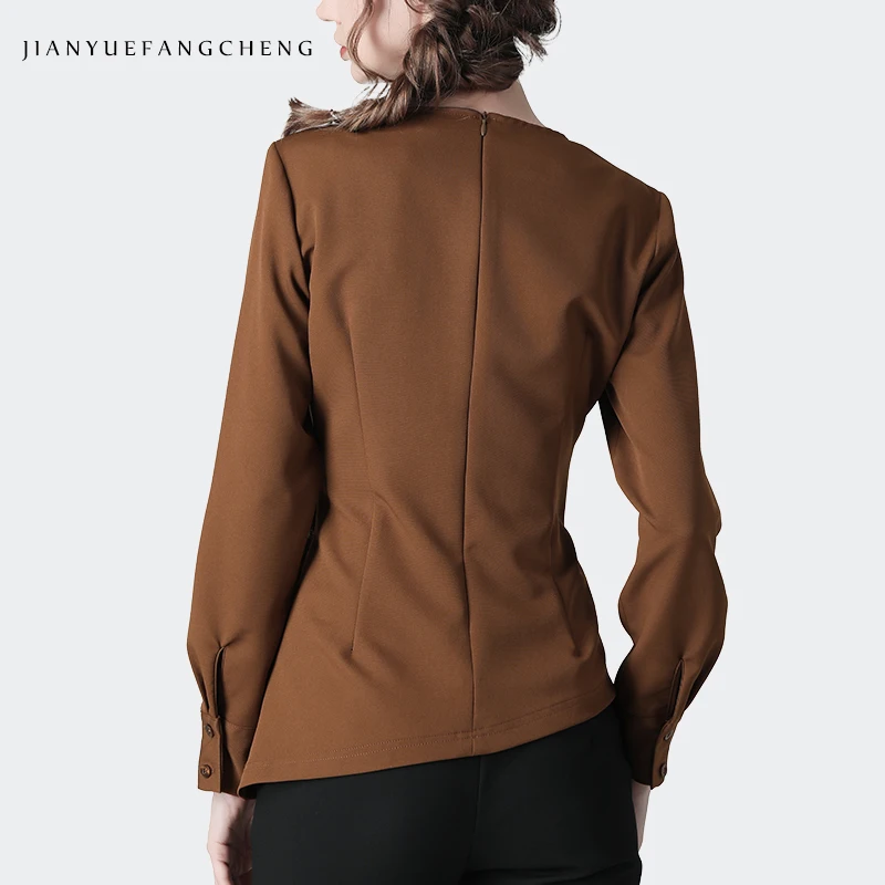 Женская винтажная Блузка с поясом элегантная офисная блузка ярких цветов