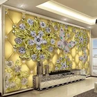 Пользовательские обои Европейский Стиль 3D Роскошные золотые ювелирные изделия бриллианты цветок ТВ фон живопись гостиная отель росписи водостойкие