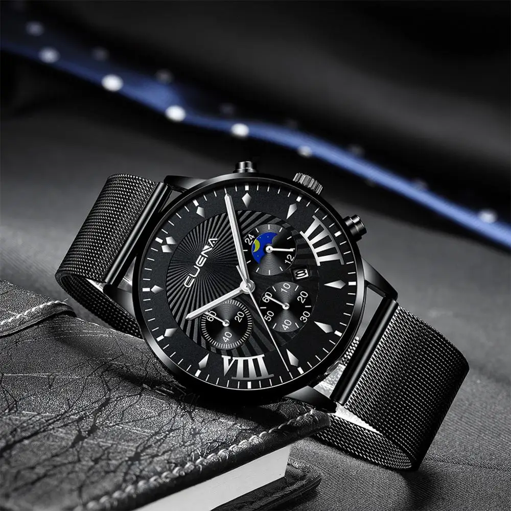 

Casual Watch Men CUENA Stainless Steel Magnetic Net with Calendar Simple Casual watches reloj relogio masculino 30X