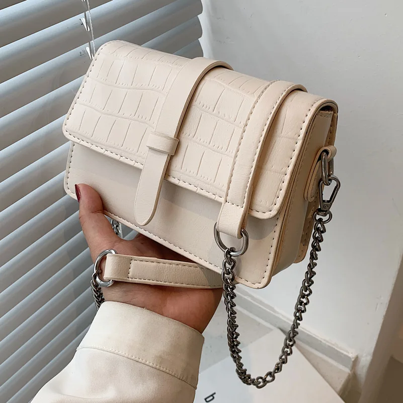 

High Quality Ladies Shoulder Bag 2021 New Fashion Retro Stone Pattern Chain Crossbody Small Square Bag Popular Underarm Bag