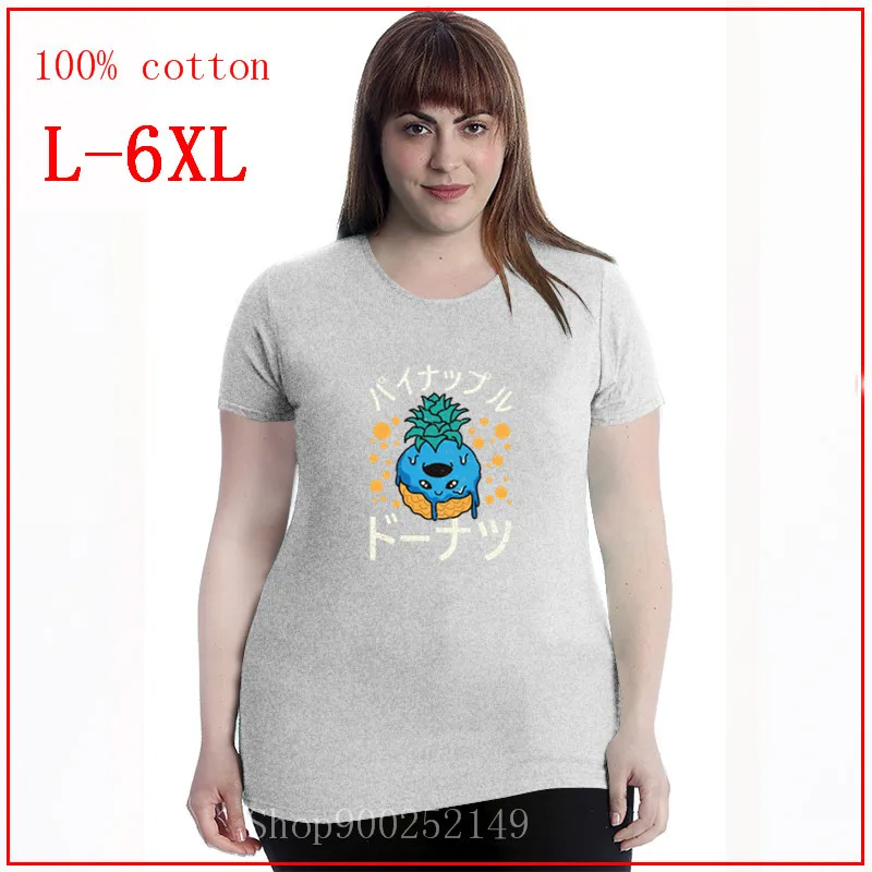 Kawaii ананас пончик рукав топы оверсайз 4XL 5XL 6XL одежда 100% хлопок Графический