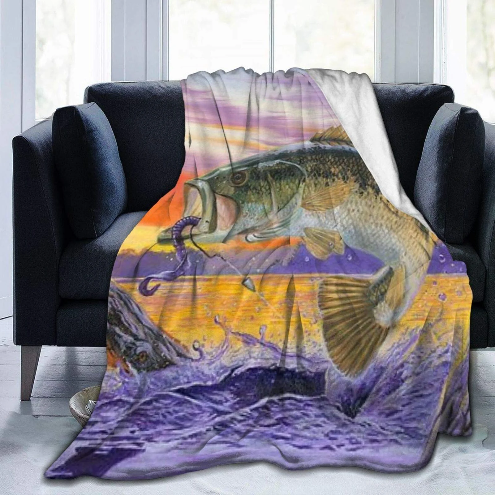 

Фланелевое суперодеяло с рыбками, Фланелевое покрывало с пушистым рисунком, подходит для детей и взрослых, для спальни, для подарка на день ...