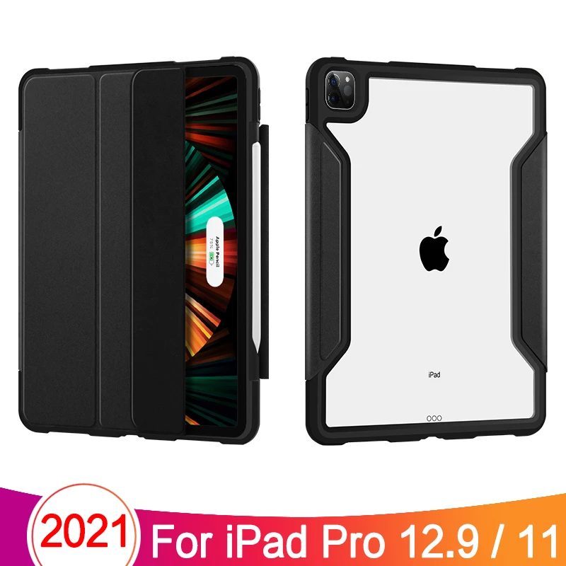 

Smart Case Cover For iPad Pro 11 3th Gen 2021 2020 iPad Pro 12.9 5th Gen Leather Transparent Magnetic Separation Protective Skin