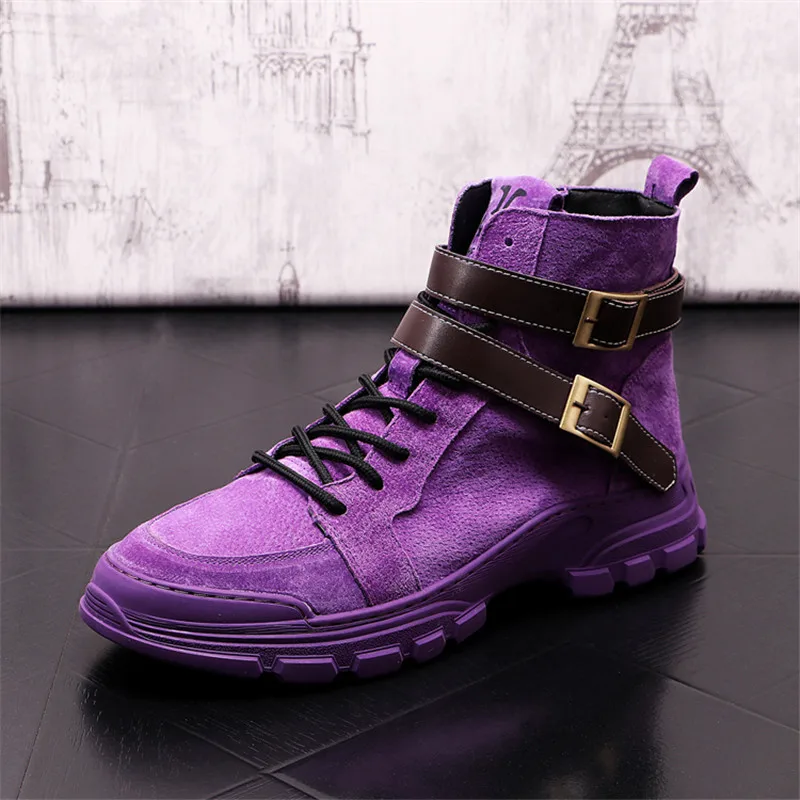 Мужские ботинки-мартинсы из нубука Осенние фиолетовые в стиле панк